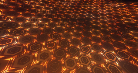 Poster - Abstract yellow orange background pattern of hexagons glowing futuristic digital energy magical bright