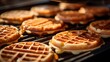 Cooking belgian waffles in the oven. Selective focus.