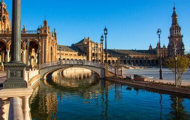 Wall Mural - the blue sky and the colors of the beautiful Seville, the capital of Andalusia