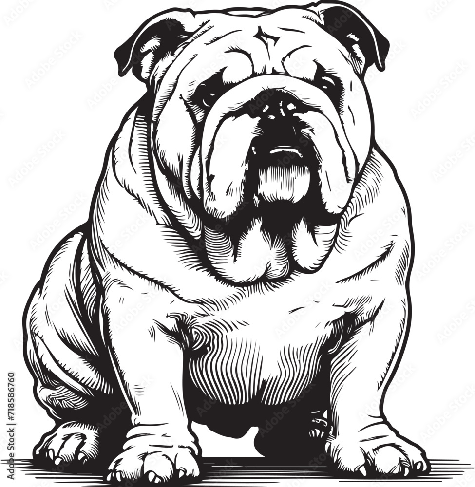 bulldog full body as a line art illustration, cartoon outline white  background Stock Vector | Adobe Stock, image size:975x1000