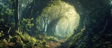 Fototapeta  - Mystical Green Forest Landscape, Generative AI