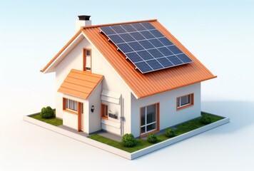 3D house with solar cells white background