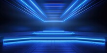 Blue Purple Digital Hologram Of Podium  Line Vertical Neon Lamps Abstract  Futuristic