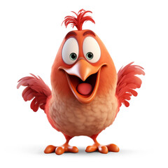 Poster - 3D happy funny Hen character on white background