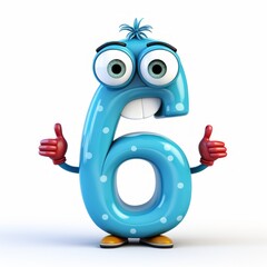 Wall Mural - 3D happy funny six number character on white background