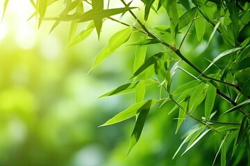 beautiful green nature background with bamboo branches in a bamboo forest