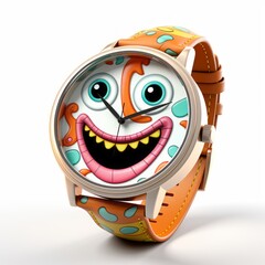 Poster - 3D happy funny wrist watch character on white background