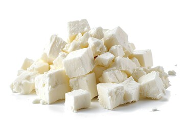 Wall Mural - Piled feta cubes on white background