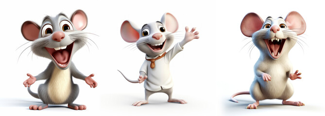 Wall Mural - 3D happy funny rat character on white backdrop