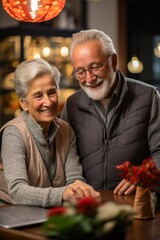 Wall Mural - Older couple using a computer to manage their online banking and pay bills, Generative AI