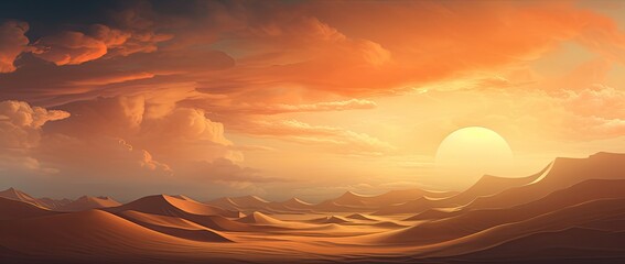 Wall Mural - A vast desert landscape stretching into the horizon, adorned with shimmering golden sand.