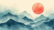 chinese and Japanese oriental line art mountain and sun watercolor abstract background