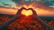 Romantic Sunset Embrace: Couple's Hands Forming Heart Shape Over Ocean - Perfect Valentine's Moment - Ai Generated