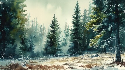 Canvas Print - Watercolor painting of a spruce forest