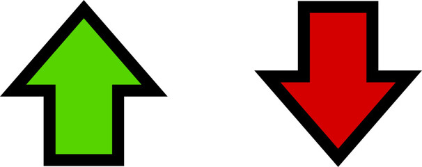 Poster - Green Up and Red Down Arrow Stock Market Inflation Interest Rate or Price Icon Set. Vector Image.