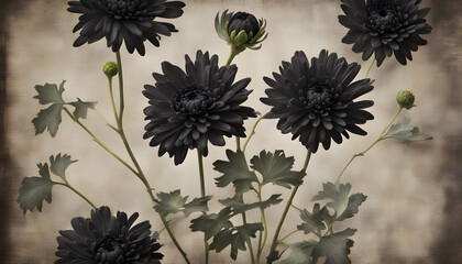 Wall Mural - Exotic black chrysanthemums flower in a rustic background