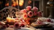 Elegant Valentine's Day Dinner for Two: Romantic Candlelit Evening with Roses, Wine, and Sweet Delicacies - Ai Generated