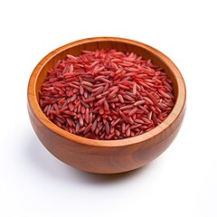 Wall Mural - Brown Rice in a wooden Bowl in photo on white Background. generative AI