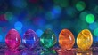 Illuminated multicolored eggs in a glass aquarium radiate a mystical charm, Ai Generated