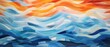 An abstract mosaic tile wall texture with blue and orange hues and waving waves shapes, Ai Generated.