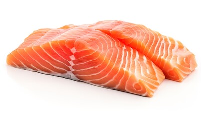 Wall Mural - Fresh salmon slices on a white background. generative AI