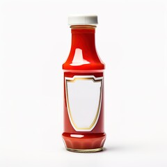 Wall Mural - Red tomato sauce bottle in photo on white Background. generative AI
