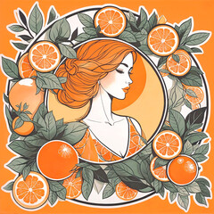 Orange summer lady vector art. Citrus Chic: Vector Summer Lady. Sunny Elegance in Orange Hues. Fashionable Citrus Grace: Vector Art. Vibrant Summer Portrait in Vector. Modern Style: Orange Summer Lady