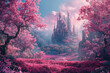 A fairy tale castle in a pink world