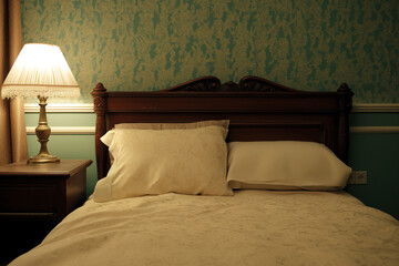 Wall Mural - retro hotel room with bed