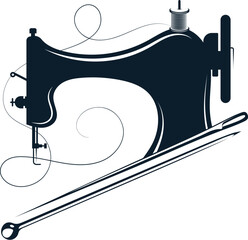 Wall Mural - Sewing machine and needle, design for sewing and cutting