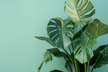 Wall Mural - tropical leaf on green background with space for text