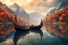 Fantasy Landscape With Boat On The Lake