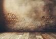 Traditional brick wall background with a warm wooden flooring.
Generative AI.