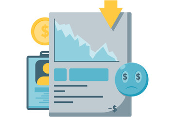 Wall Mural - business financial loss presentation, declining financial graph