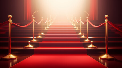 Red carpet staircase with smoke and spotlights, holiday awards ceremony event