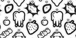 © leila_divine - Black and white vector seamless pattern of strawberry, heart, kiss, lips. Love and passion. Playful, fun design with black outline. Banner, fabrics, wallpaper, wrapping paper, gift bags