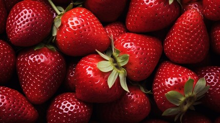 Wall Mural - A pile of fresh, red strawberries in the photo on a black background. generative AI