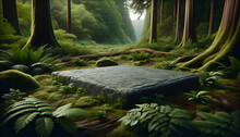 Old Stone Relic Resting In A Vibrant Green Forest.
Generative AI.