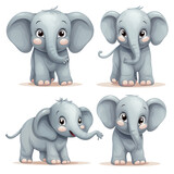 Fototapeta Dziecięca - vector illustration of cute elephant isolated on white background, in different poses