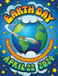 Colorful Earth Day 2024 design with planet earth, for poster, social media, or banner in psychedelic retro hippie style. Vector Illustration