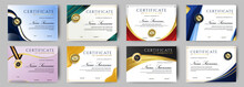 Certificates Of Completion Template With Luxury Badge And Modern Line And Shapes. Horizontal Certificate For Award, Business, And Education Needs. Diploma Vector Template	
