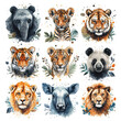 safari or jungle animals heads icon set , isolated on white background