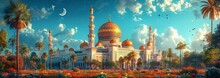 Arabian Nights: A Dreamy Mosque In A Cloudy Sky Generative AI