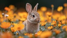 Bunny In A Field Of Flowers: A Cute And Colorful Spring Scene Generative AI