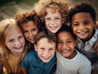 © FutureStock - Group portrait of happy, cute and multiethnic puppils playing together outdoors on a summer day