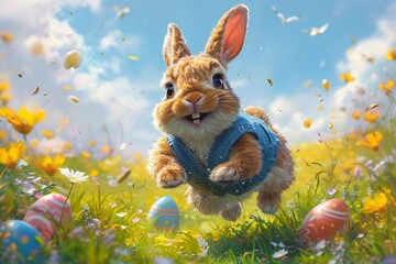 Wall Mural - Bunny Boogie: A Springtime Easter Celebration Generative AI