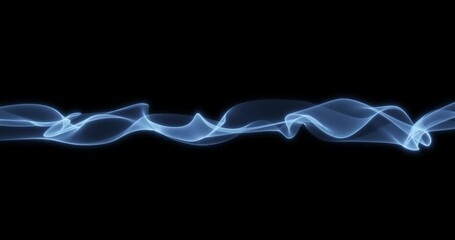 Wall Mural - Fluttering abstract blue ribbon of particles on black background. Seamless looping animation.