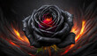 Abstrakcyjna czarna Róża w ogniu. Generative AI