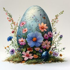 Wall Mural - Egg-stravaganza: A Flower-Filled Easter Egg Generative AI