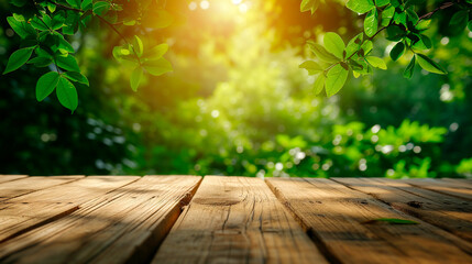 Empty wooden table and spring or summer flooring background  for product display